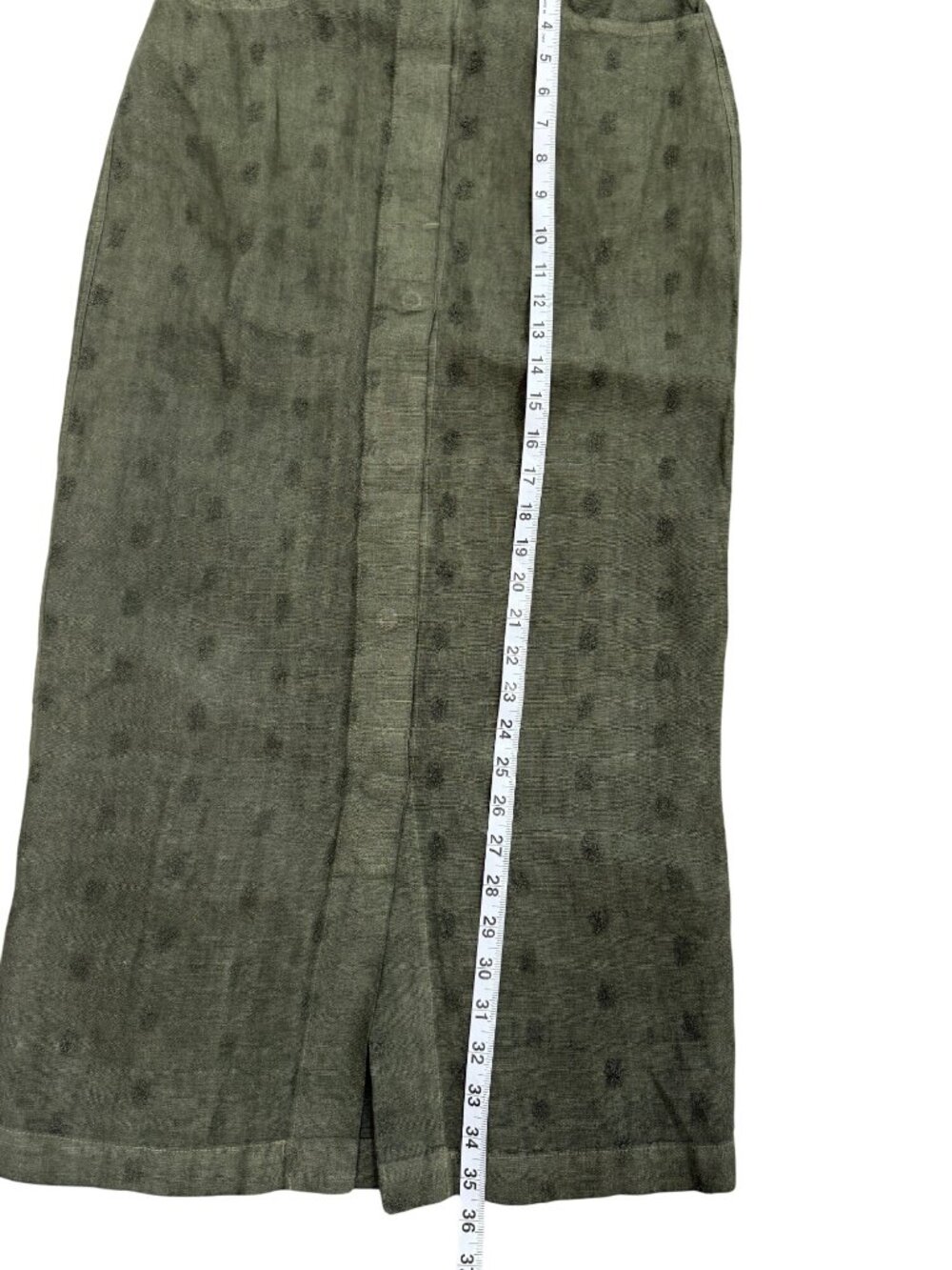 120 Lino Linen Midi Skirt Button-Front Pockets Olive Green Women Size 40 / US S - Picture 6 of 6